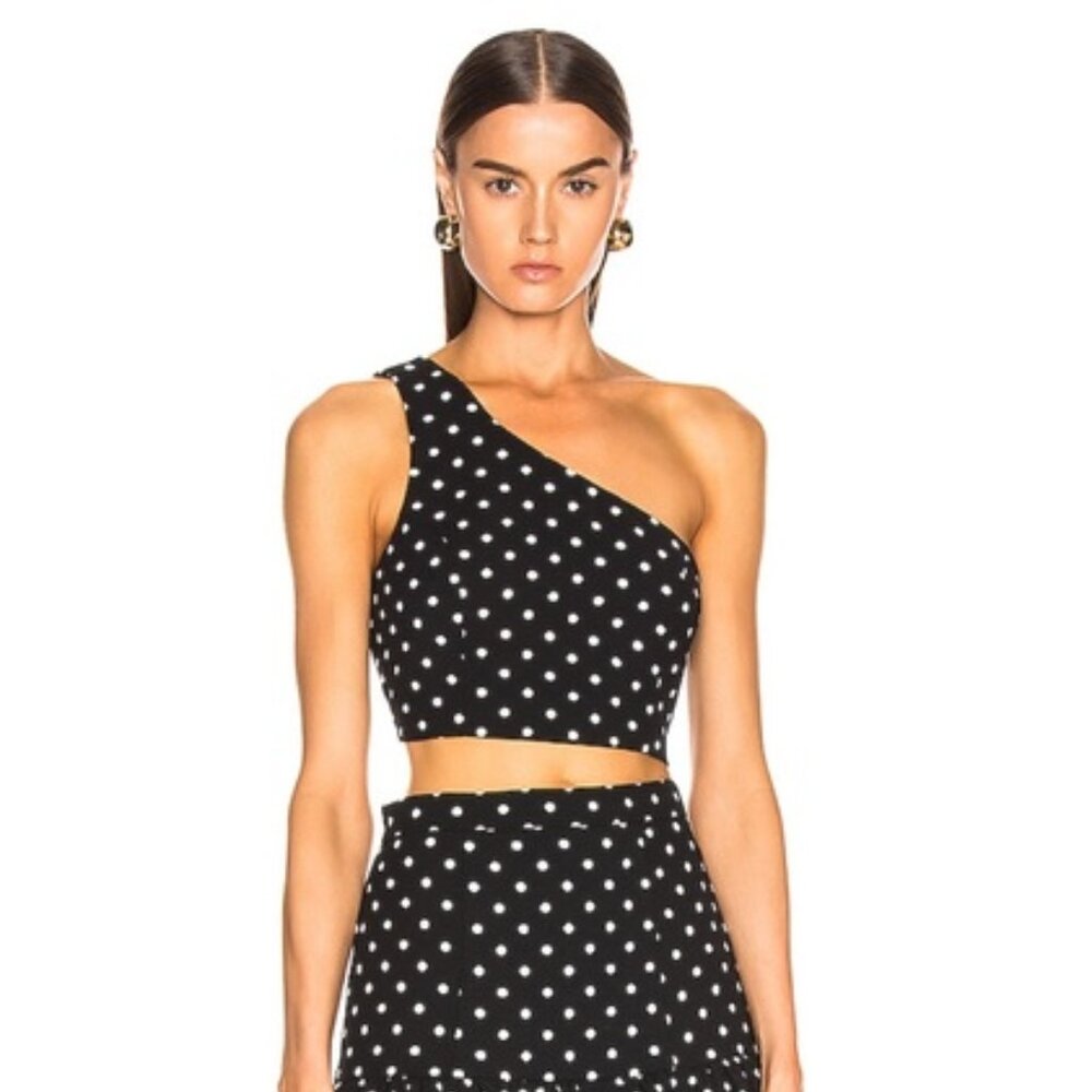Cinq A Sept NWT Women's Black/White Maayan Polka Dot Crop Top, Size Large